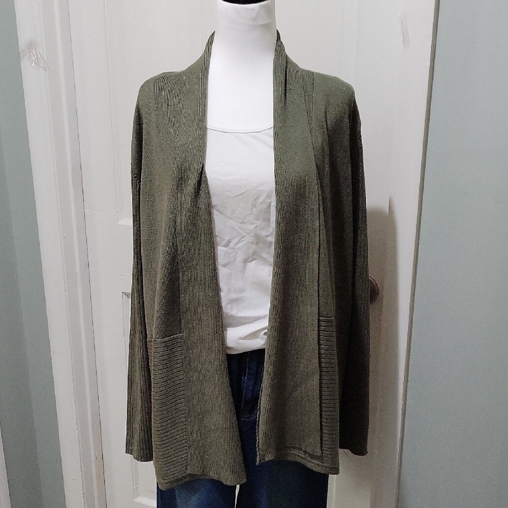 NWT Verve Ami Cardigan  Forest Green Womens 2X  Waterfall Open Front, Plus Size